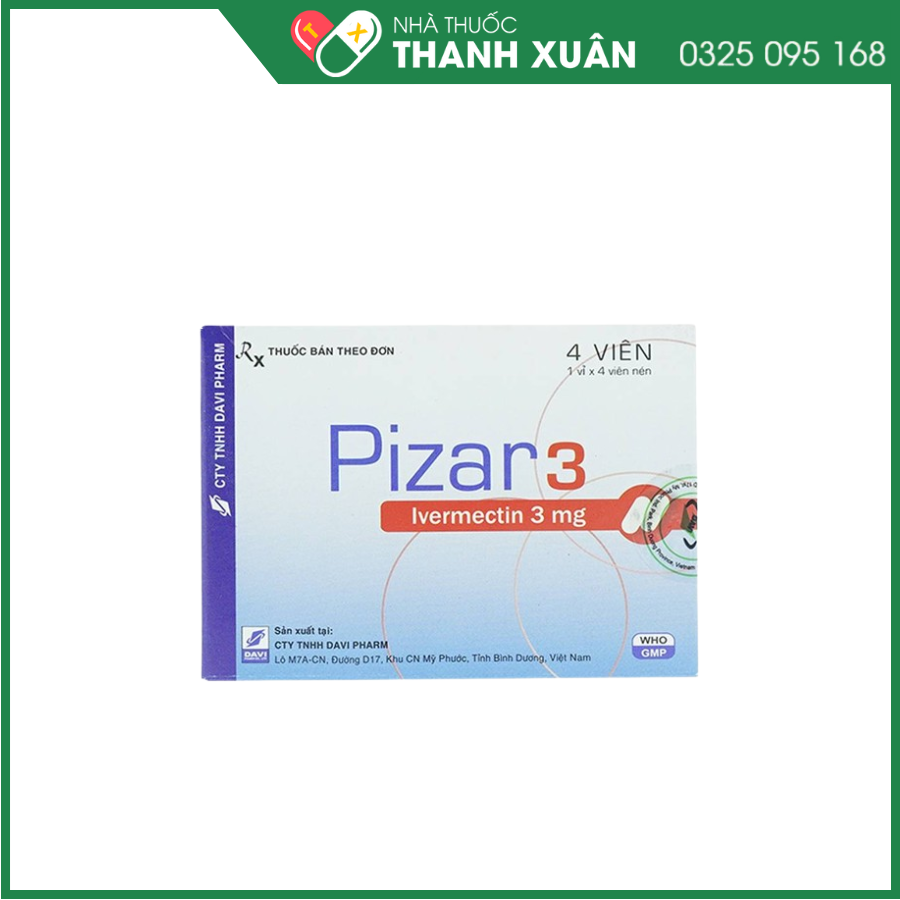 Pizar 3 điều trị các bệnh nhiễm trùng do ký sinh trùng, giun chỉ